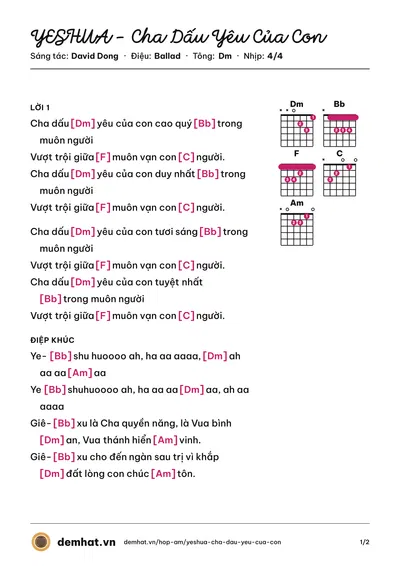 Hợp âm YESHUA - Cha Dấu Yêu Của Con (Tốp Ca) – bản nhạc PDF trang 1, tông Dm