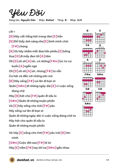 Hợp âm Yêu Đời (MTV) – bản nhạc PDF trang 1, tông B