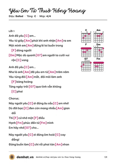 Hợp âm Yêu Em Từ Thuở Hồng Hoang – bản nhạc PDF trang 1, tông C