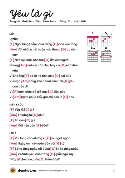 Hợp âm Yêu là gì (Gabbie) – bản nhạc PDF trang 1, tông C