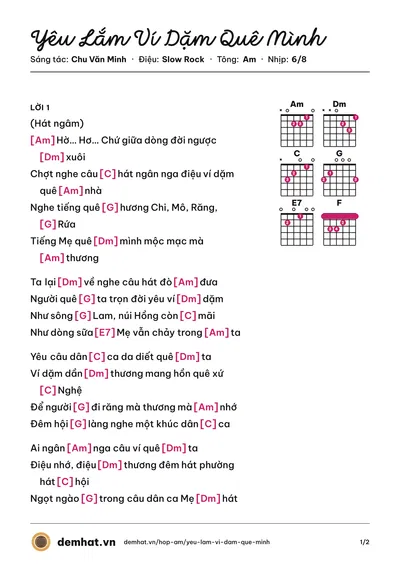 Hợp âm Yêu Lắm Ví Dặm Quê Mình (Thanh Tài) – bản nhạc PDF trang 1, tông Am
