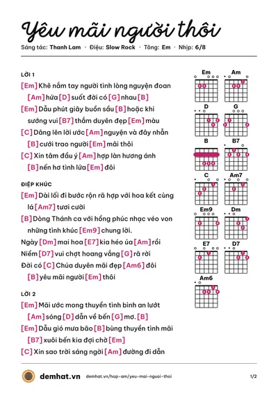 Hợp âm Yêu mãi người thôi (Thu Hằng) – bản nhạc PDF trang 1, tông Em