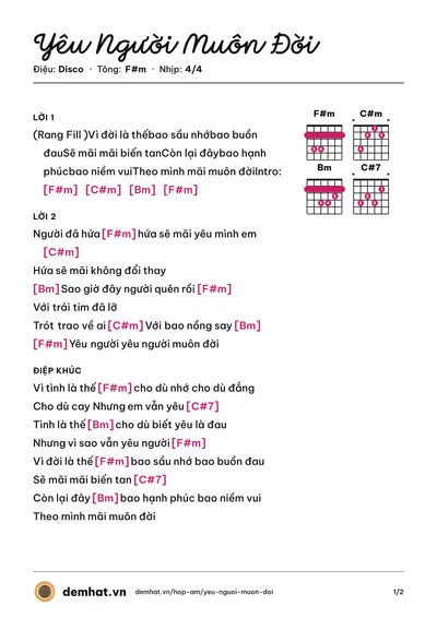 Hợp âm Yêu Người Muôn Đời (Vĩnh Thuyên Kim) – bản nhạc PDF trang 1, tông F#m