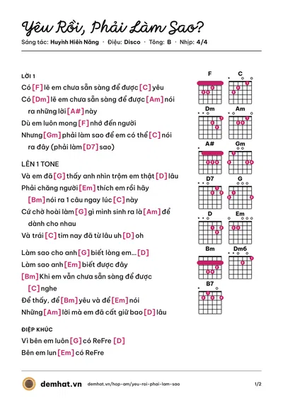 Hợp âm Yêu Rồi, Phải Làm Sao? (Han SaRa) – bản nhạc PDF trang 1, tông B