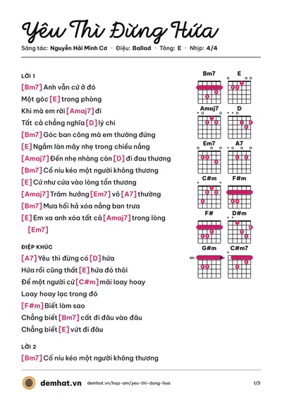 Hợp âm Yêu Thì Đừng Hứa (Hoàng Thống) – bản nhạc PDF trang 1, tông E