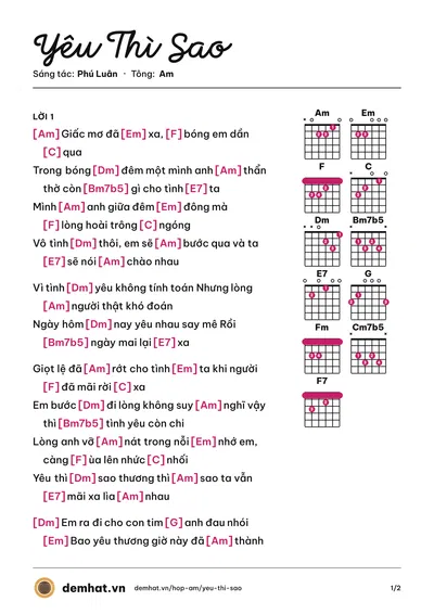 Hợp âm Yêu Thì Sao (Dee Trần) – bản nhạc PDF trang 1, tông Am