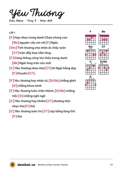 Hợp âm Yêu Thương (Trịnh Tý Quang) – bản nhạc PDF trang 1, tông F