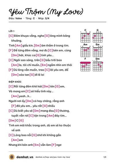 Hợp âm Yêu Trộm (My Love) (Phúc Bồ) – bản nhạc PDF trang 1, tông C