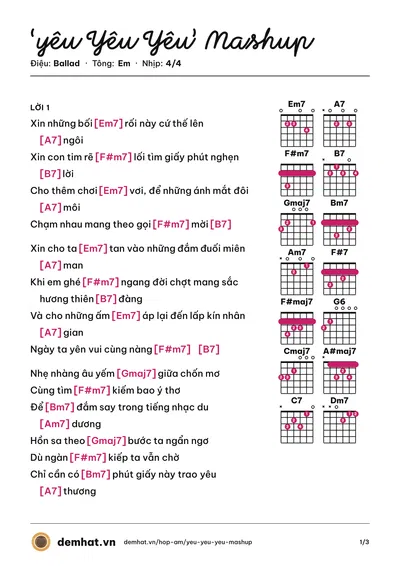 Hợp âm ‘yêu Yêu Yêu’ Mashup (Grey D) – bản nhạc PDF trang 1, tông Em
