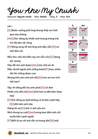 Hợp âm You Are My Crush (Quân A.P) – bản nhạc PDF trang 1, tông C