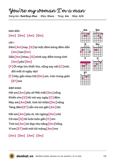 Hợp âm You’re my woman I’m a man (Bad Boys Blue) – bản nhạc PDF trang 1, tông Am