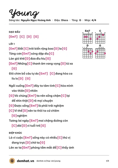 Hợp âm Young (Mono) – bản nhạc PDF trang 1, tông G